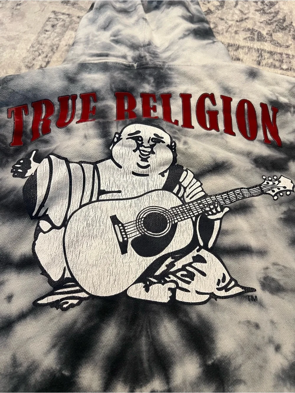 True Religion Black & White Tie-Dye Buddha Guitar Sweatshirt